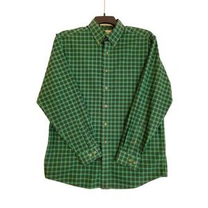 LL Bean‎ Mens Shirt Medium Green Plaid Wrinkle Resistant Traditional Fit